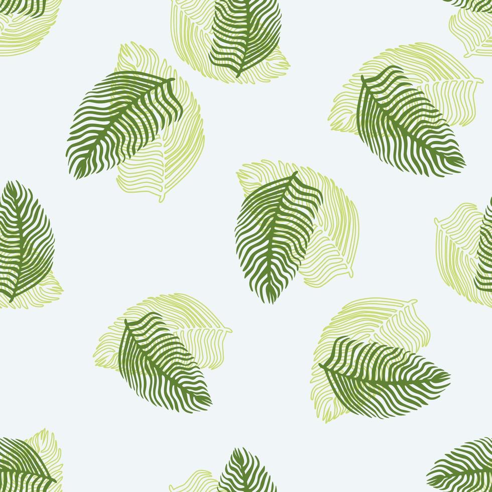 Abstract palm leaf seamless pattern with hand drawn foliage print. Simple Jungle background. Vector illustration for seasonal textile prints.