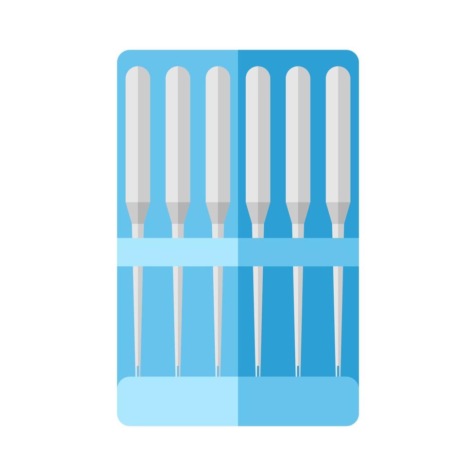 kit de aguja para coser aislado sobre fondo blanco. agujas para máquina de coser en embalaje azul en estilo plano. vector