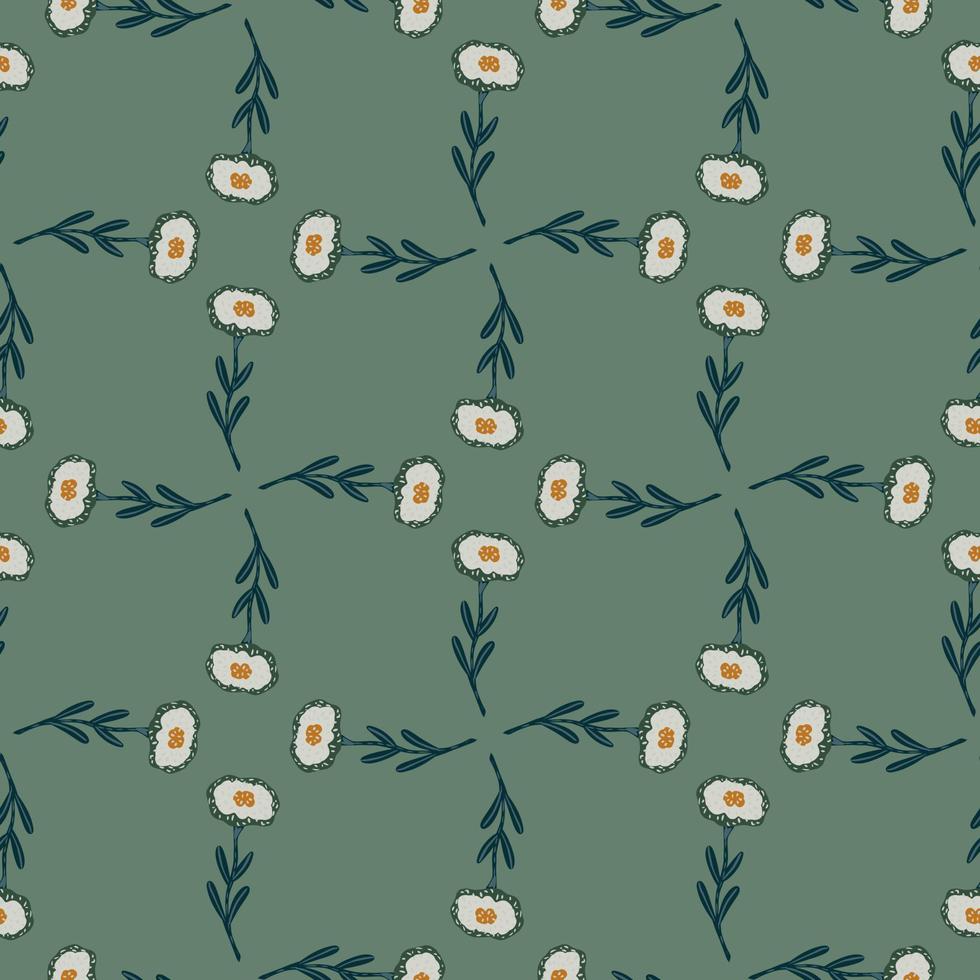 Vintage seamless pattern with doodle flowers shapes. Pastel green background. Creative design. vector