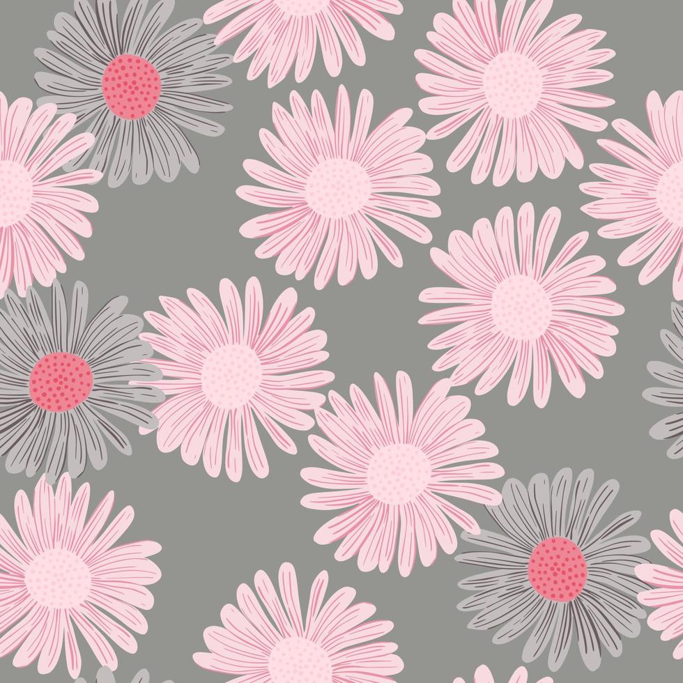 patrón natural sin costuras en tonos rosa pálido y gris con elementos de capullo de flores de margarita. estampado floral al azar. vector