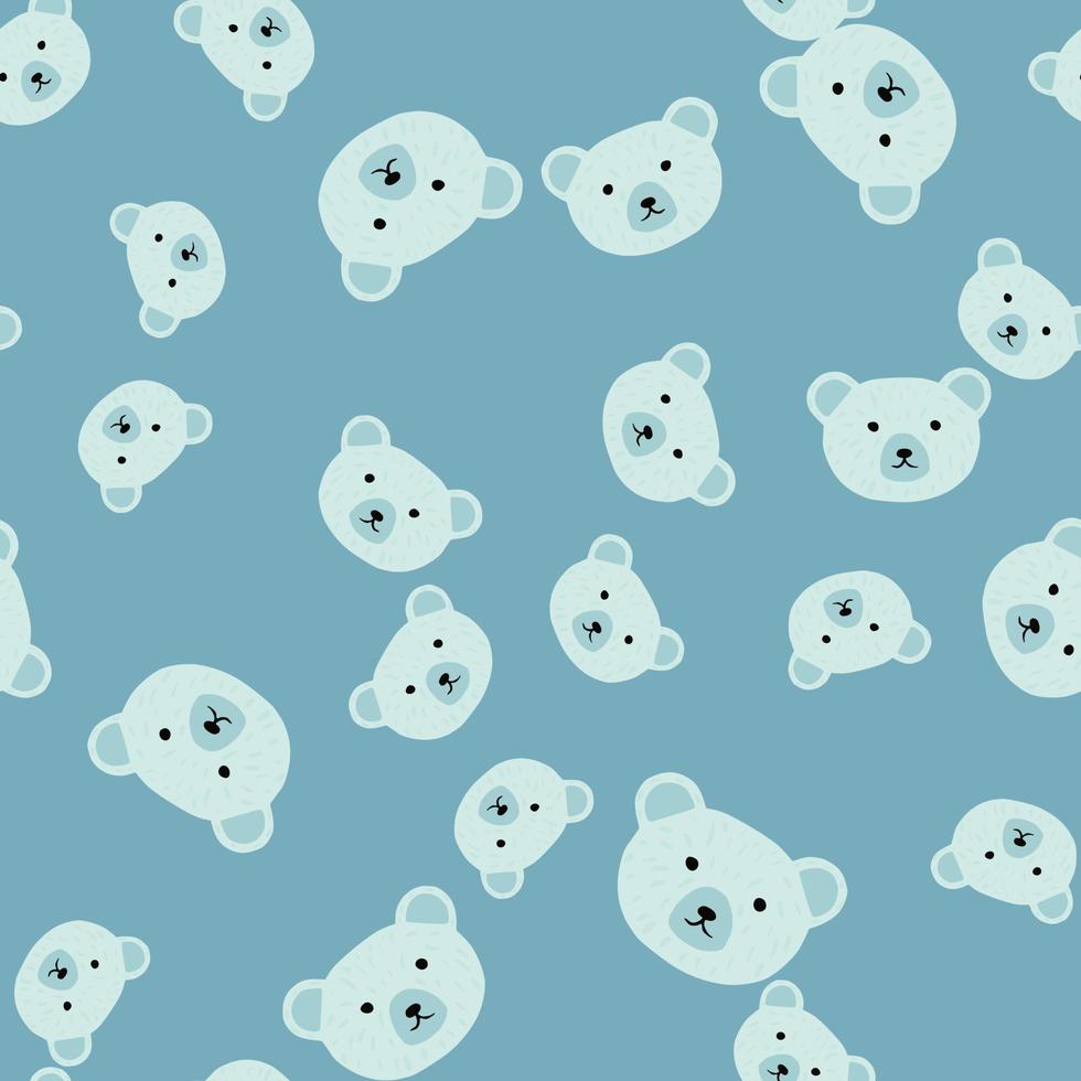 Bear pattern seamless in freehand style. Head animals on colorful background. Vector illustration for textile.