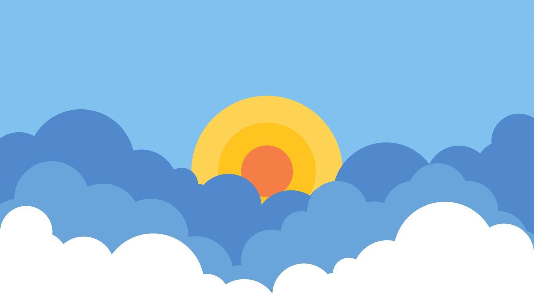 vector de nubes y sol en el cielo azul con estilo plano. bueno para el fondo.