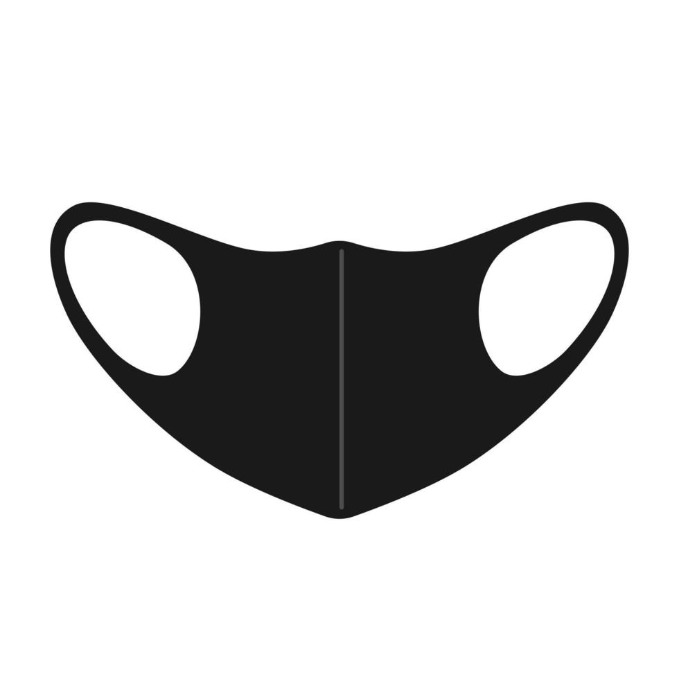 Black reusable face mask in flat style. Protect face textile mask isolated on white background. Health care protection accessory. vector