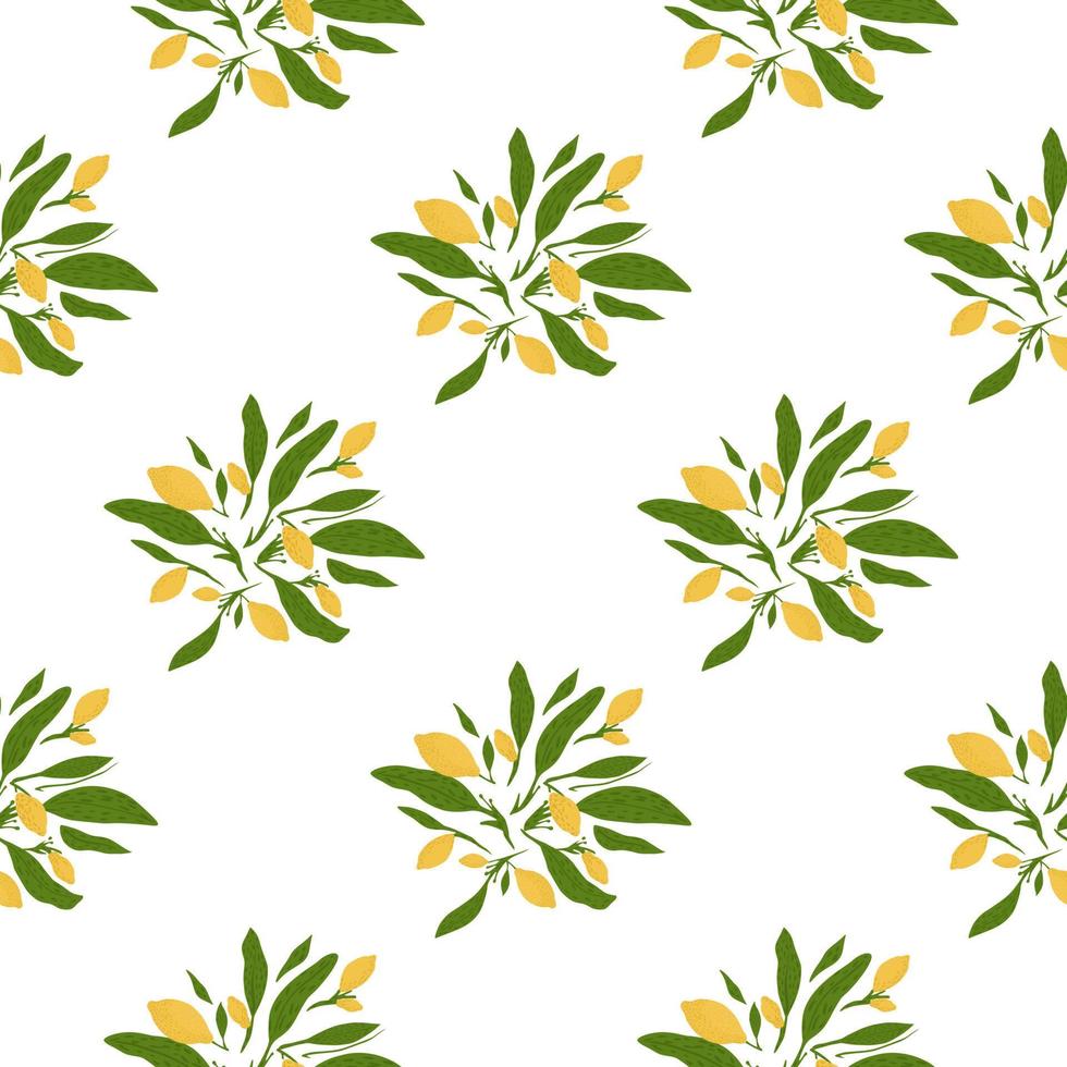 patrón de garabato sin costuras de fruta de limón aislado con hojas verdes. Fondo blanco. vector