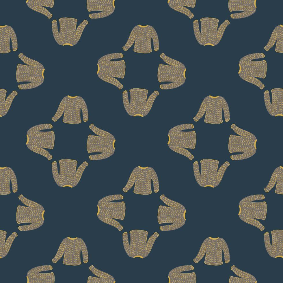 Abstract style clothes seamless pattern with grey sweater elements. Navy blue background. vector