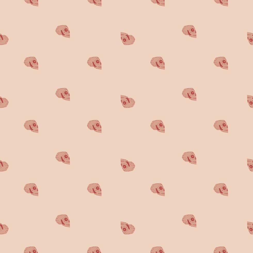 Abstract little skull shapes seamless pattern. Pink pastel background. Horror print. vector