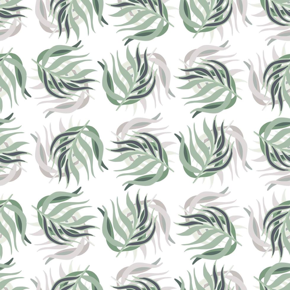 Isolated seamless doodle pattern with pastel tones leaf branches shapes. White background. vector