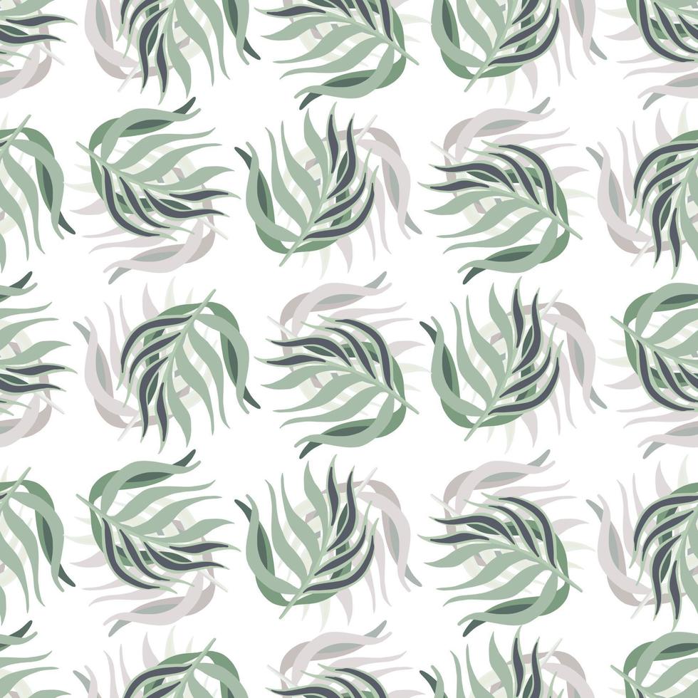 Isolated seamless doodle pattern with pastel tones leaf branches shapes. White background. vector