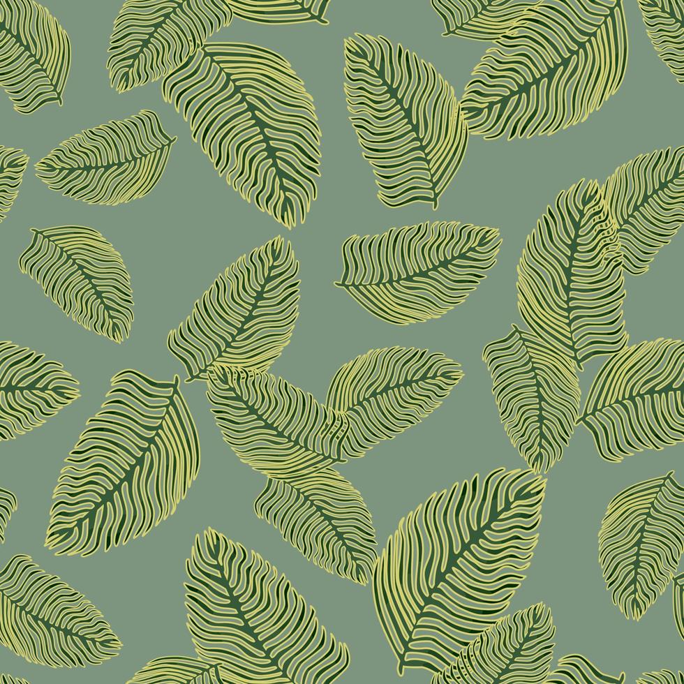 Organic palm leaf seamless pattern with hand drawn foliage print. Simple color background. Vector illustration for seasonal textile.