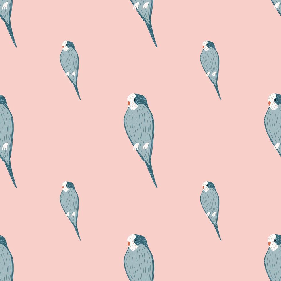 Minimalistic style seamless pattern with blue colored parrot ornament. Pink background. SImple design. vector