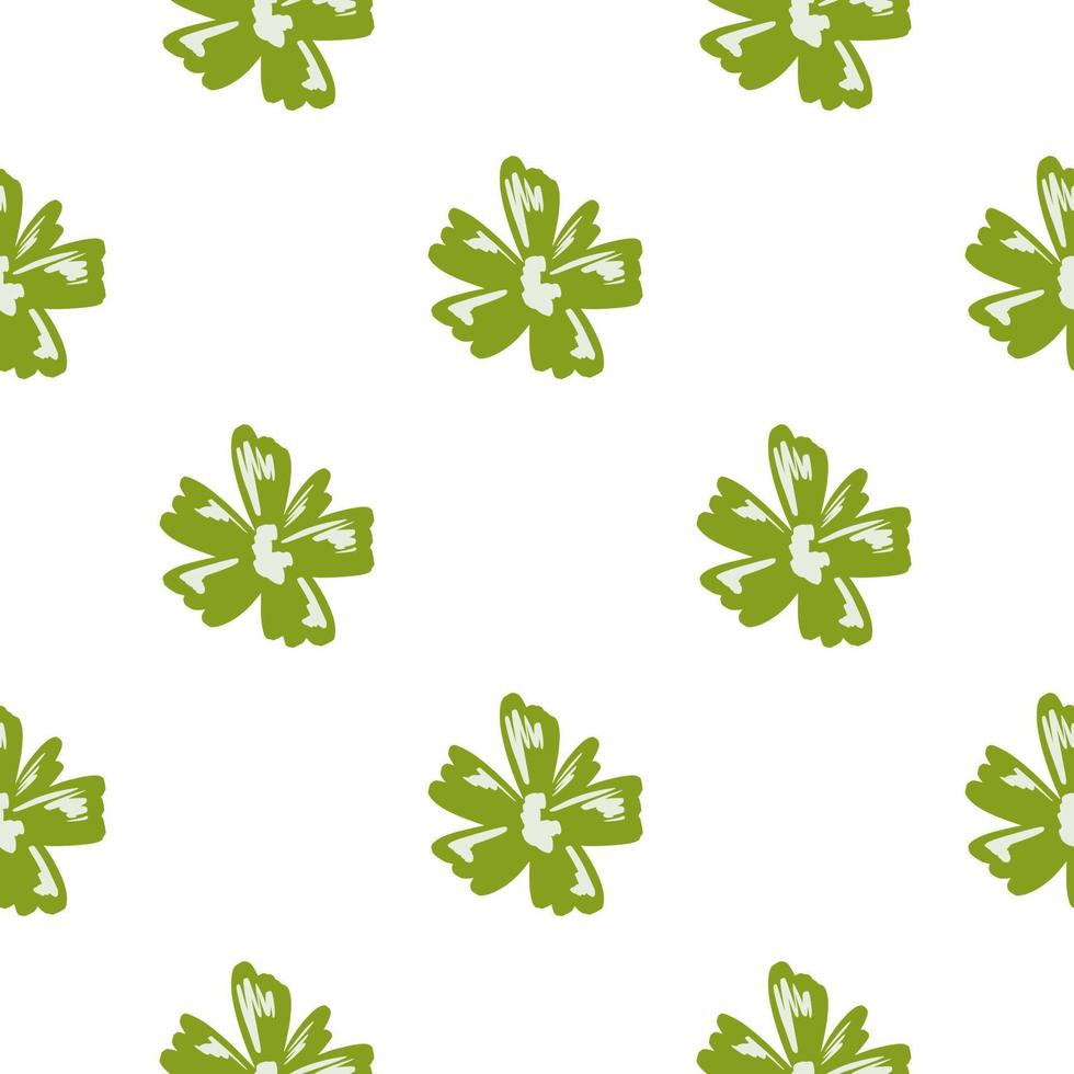 Spring isolated seamless pattern with doodle green abstract flower bud elements. White background. vector