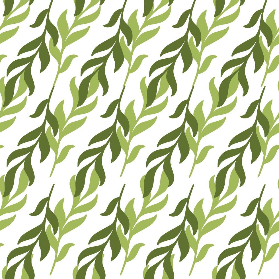 Marine underwater seamless pattern with green seaweed floral silhouettes print. Isolated backdrop. vector