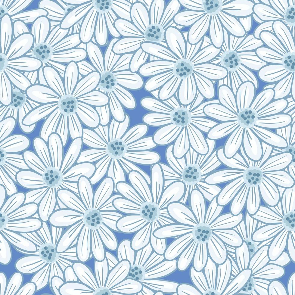Decorative seamless pattern with daisy flowers random contoured ornament. Nature ditsy backdrop. vector