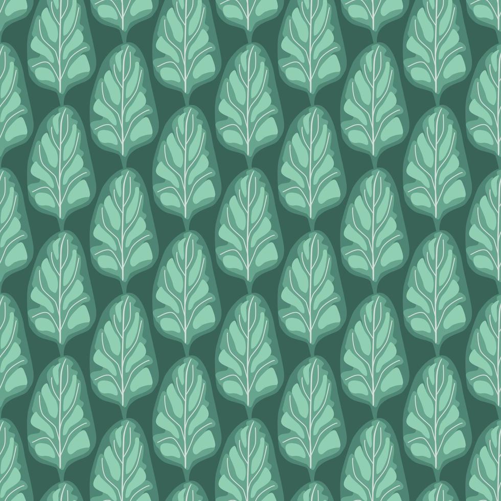 Seamless pattern Spinach salad on turquoise background. Abstract ornament with lettuce. vector