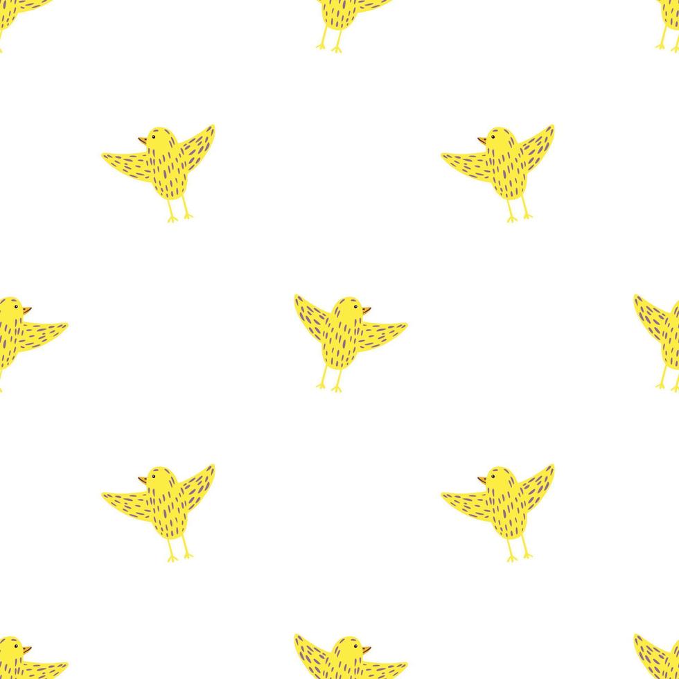 Isolated seamless doodle pattern with simple yellow bird silhouettes. White background. vector