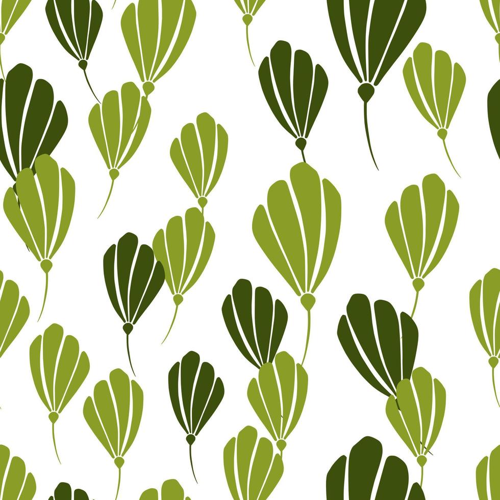 patrón decorativo sin costuras con estampado de siluetas de flores verdes al azar. telón de fondo de naturaleza aislada. vector