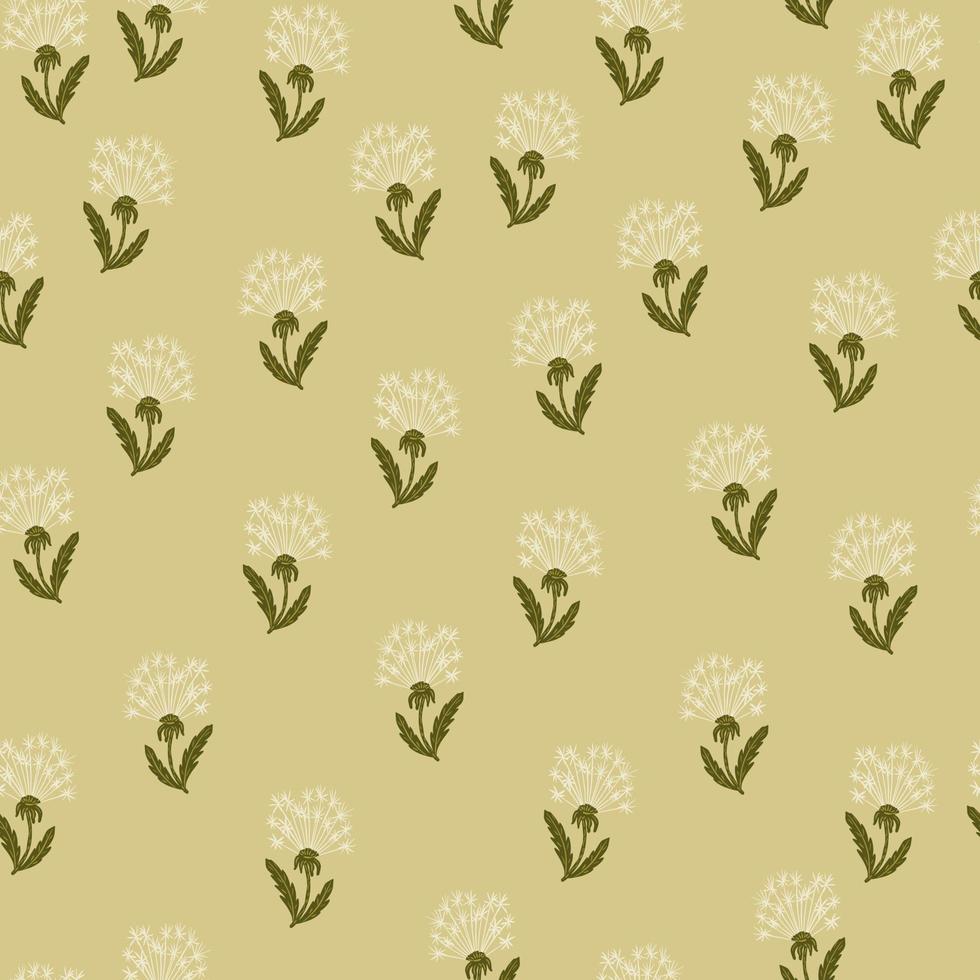 Decorative seamless field style pattern with botanic random little dendelion shapes. Beige background. vector