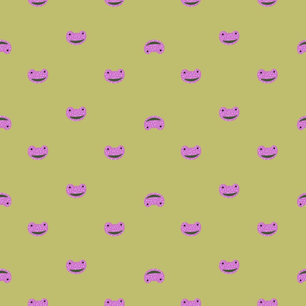 Frog pattern seamless in freehand style. Head predator on colorful background. Vector illustration for textile.