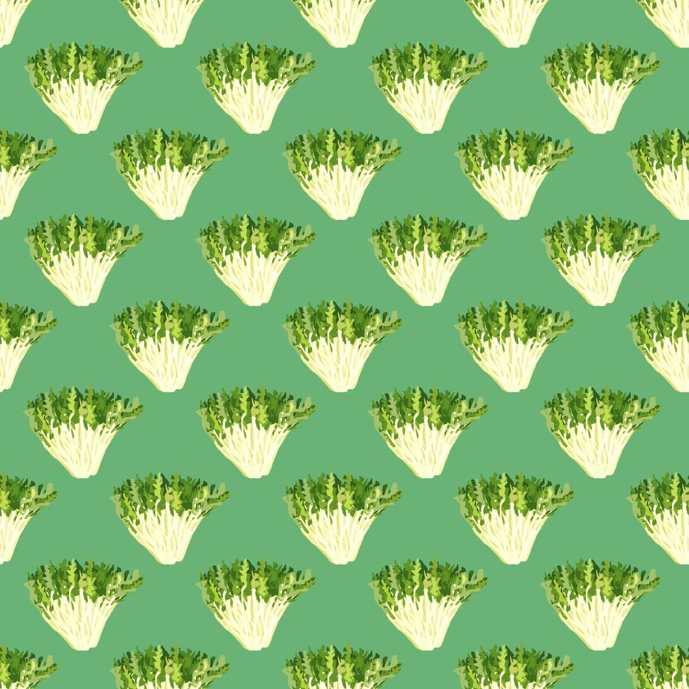 Seamless pattern frisee salad on turquoise background. Simple ornament with lettuce. vector