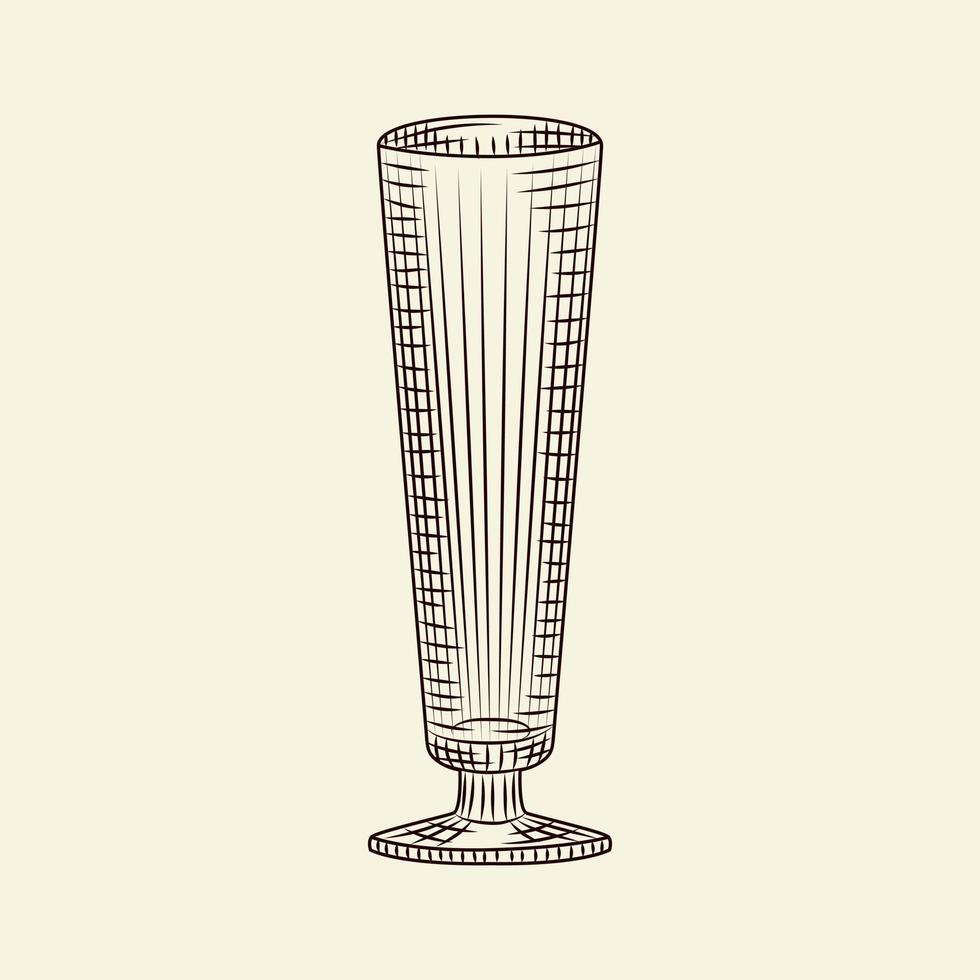 Ink hand drawn empty glass vector illustration. Vintage pilsner glass of beer sketch isolated on light background.