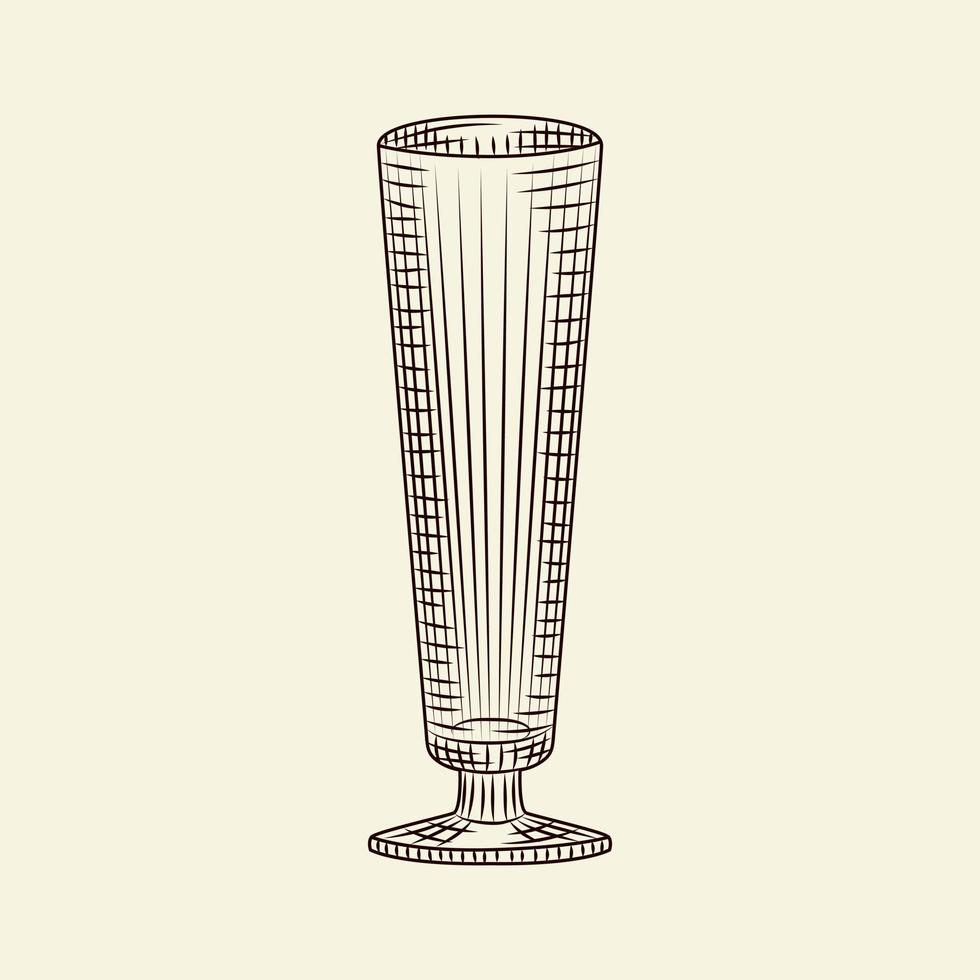 Ink hand drawn empty glass vector illustration. Vintage pilsner glass of beer sketch isolated on light background.