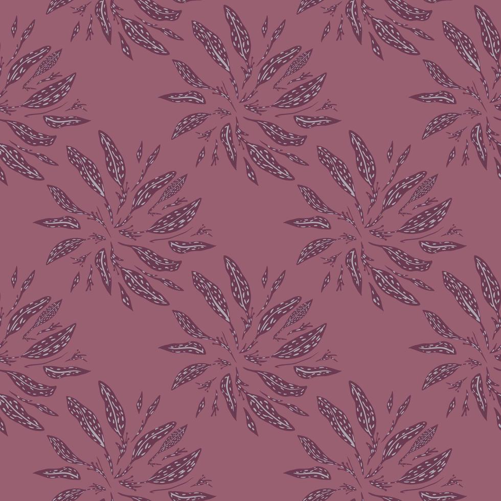 Abstract seamless botanical pattern with leaves silhouettes print. Purple colored palette. Nature backdrop. vector