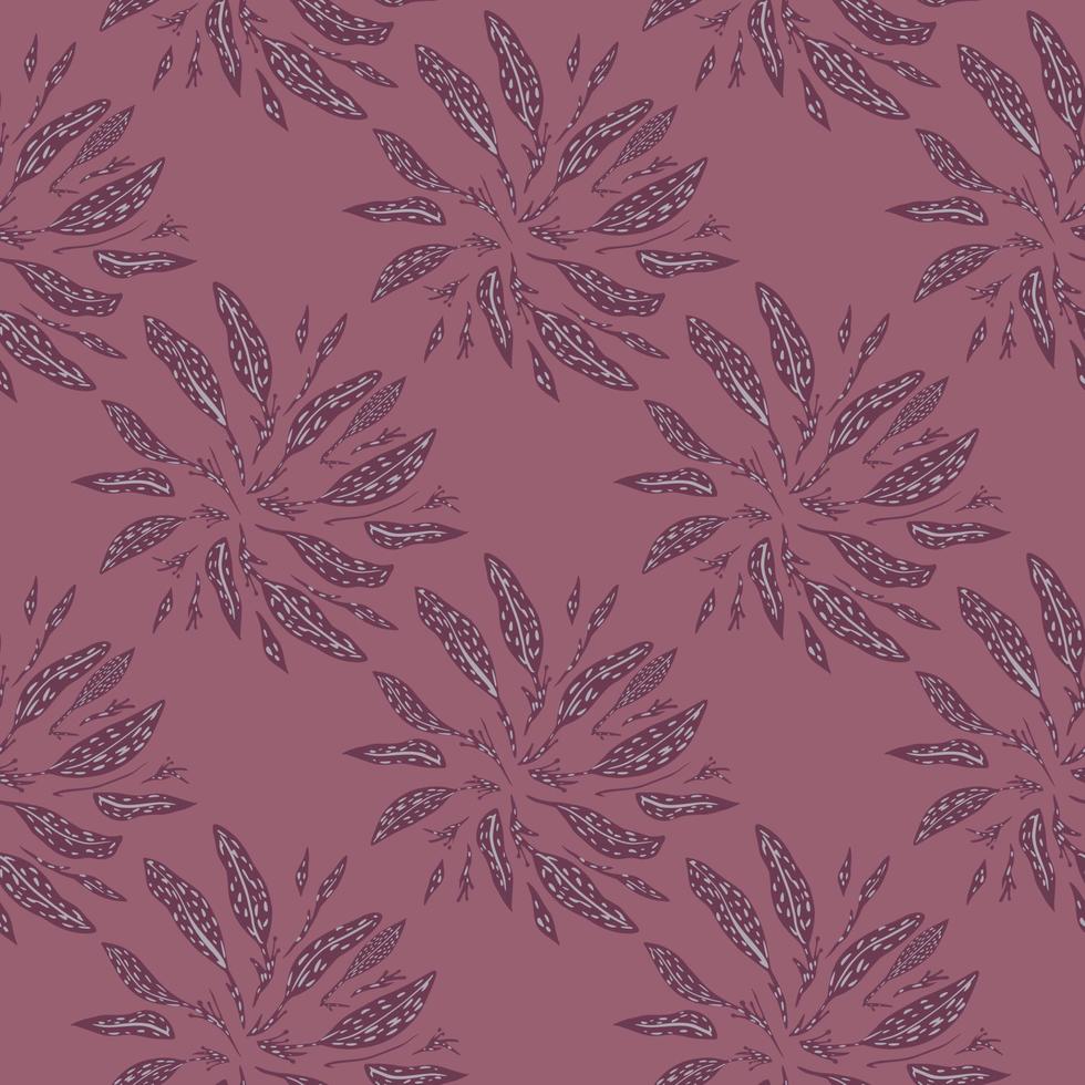 Abstract seamless botanical pattern with leaves silhouettes print. Purple colored palette. Nature backdrop. vector