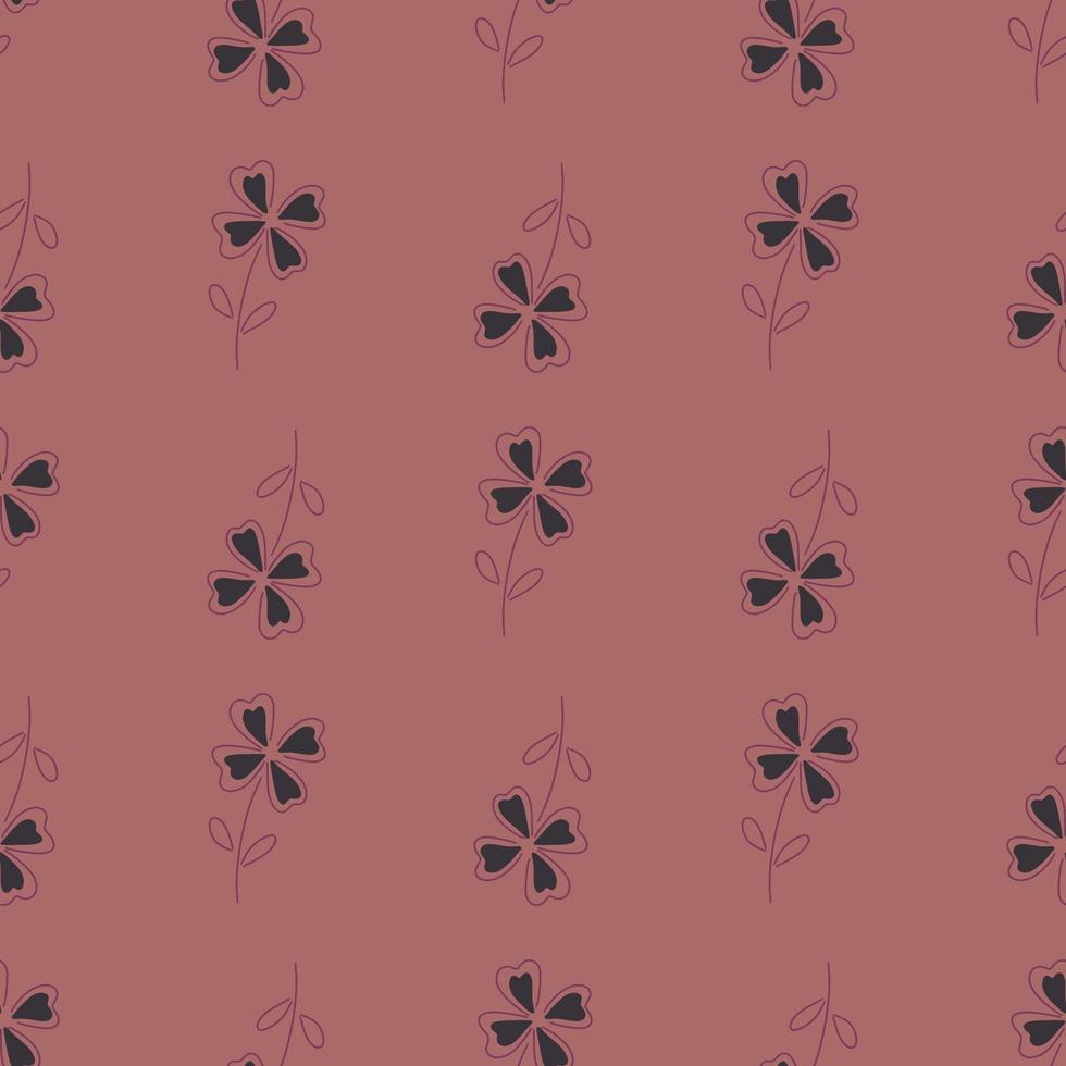 Ornamental nature seamless pattern with doodle four-leaf clover ornament. Pale pink background. vector