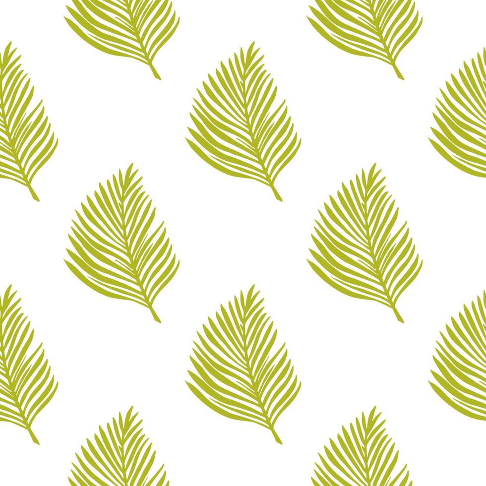 Isolated tropic foliage seamless pattern with green simple fern leaf ornament. White background. vector
