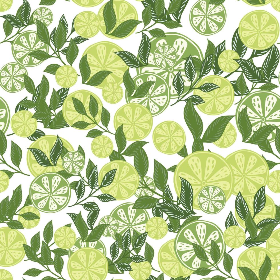 Organic fruits seamless pattern with citrus lime slice elements. Isolated backdrop. Leaves elements. vector