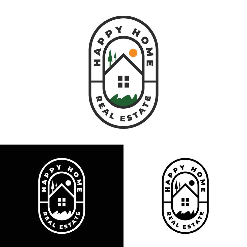 logotipo de bienes raíces de casa feliz vector