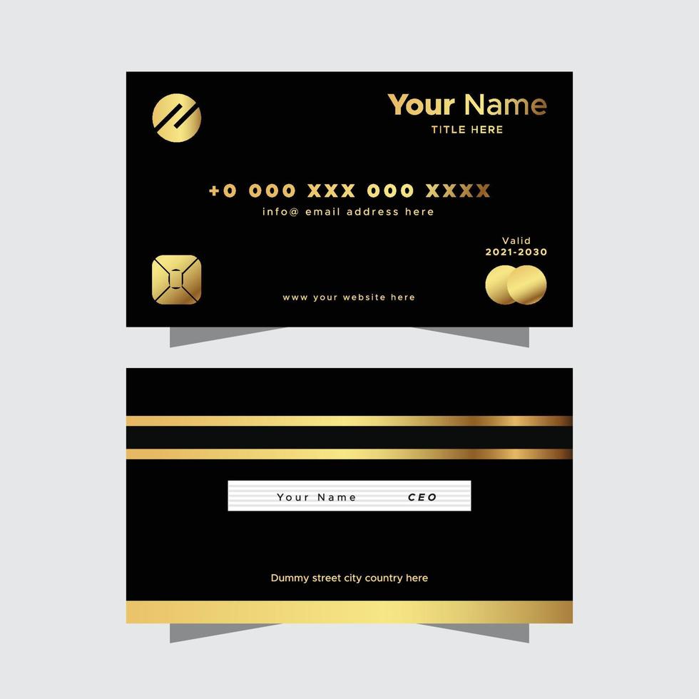 tarjeta de crédito estilo tarjeta de visita negra dorada vector