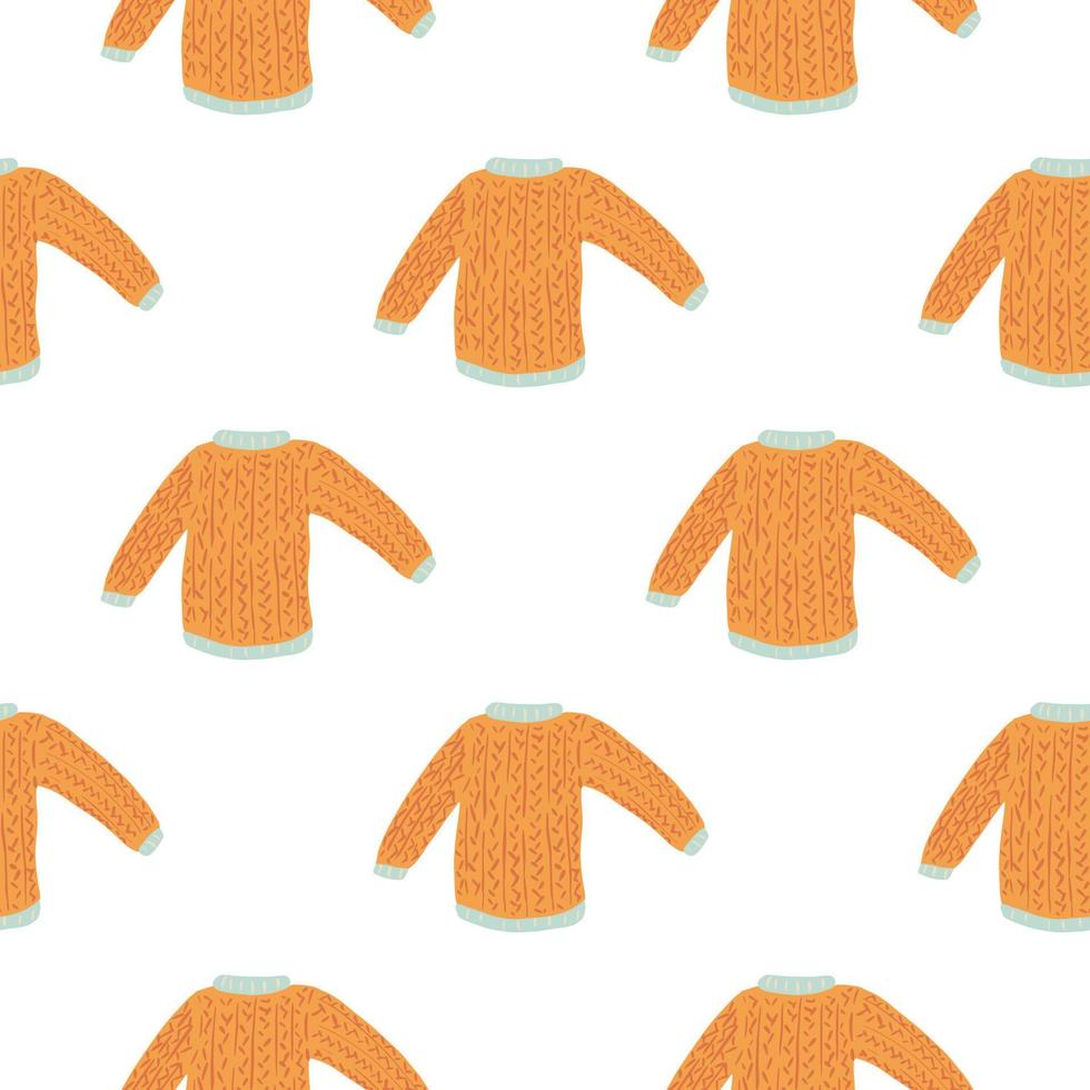Geometric yellow sweater doodle seamless winter outfit pattern isolated on white background. vector