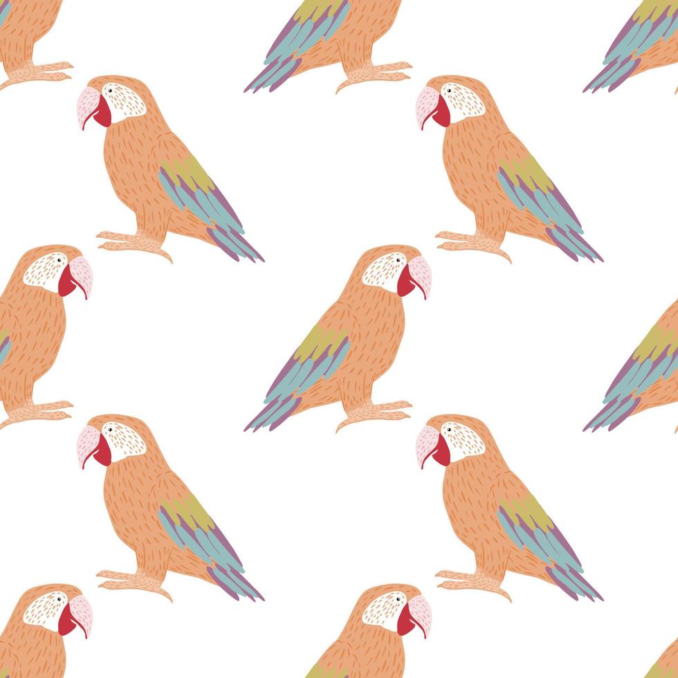 Isolated seamless pattern with orange and blue colored parrot ara silhouettes. White background. vector