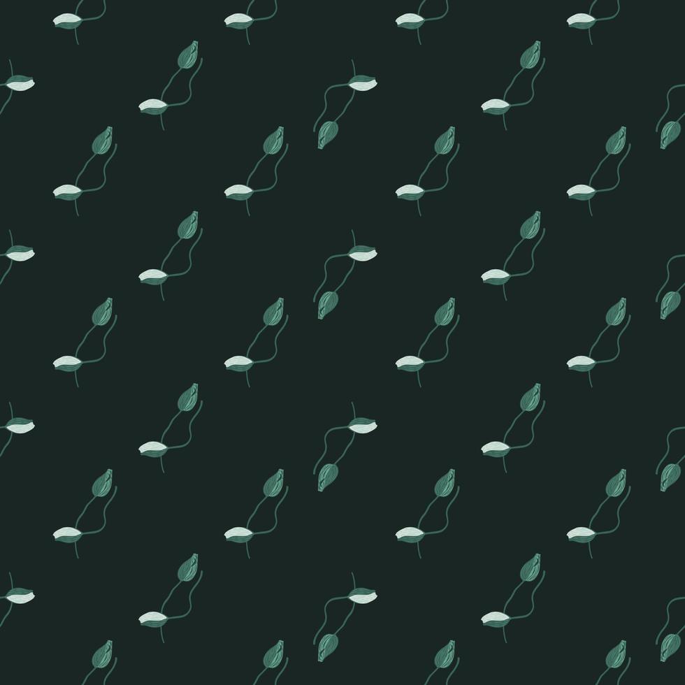 patrón de naturaleza sin costuras de estilo abstracto con pequeñas siluetas de capullos de amapola. estampado de flores. fondo verde oscuro. vector