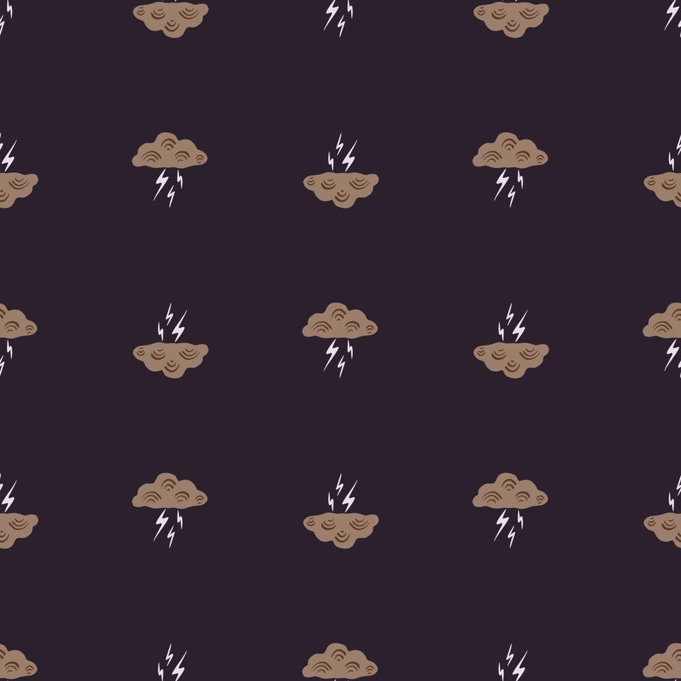 Clouds with lightning of seamless pattern. Cute hand drawn background. vector
