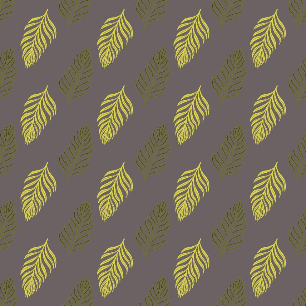 Scrapbook tropic seamless pattern with simple doodle fern leaf elements. Pale purple dark background. vector