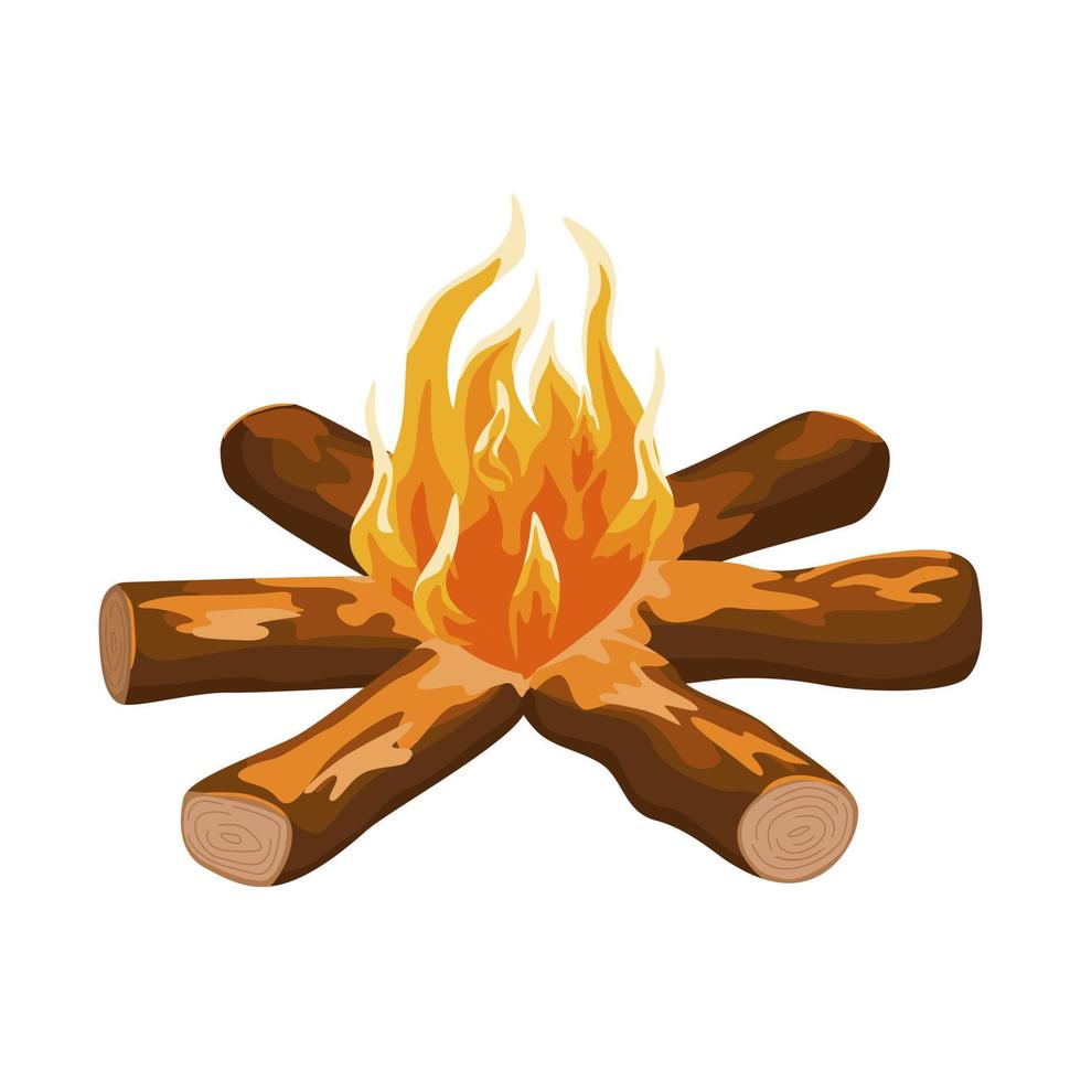 Star campfire isolated on white background. Hiking fireplace in flat style. vector