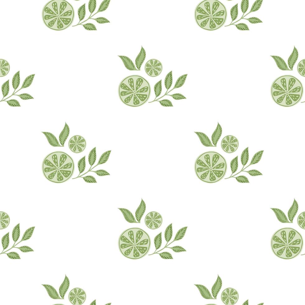 Lemon slices green decorative seamless pattern. Isolated summer time print. Citrus fruit silhouettes. vector