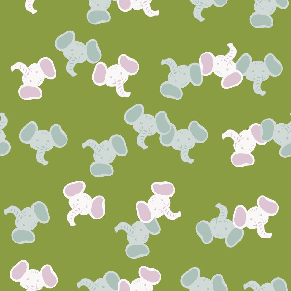 Elephant pattern seamless in freehand style. Head animals on colorful background. Vector illustration for textile.