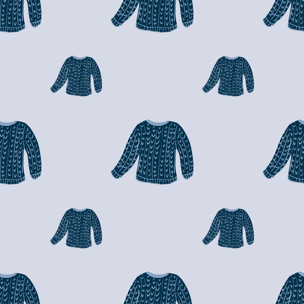 Winter style seamless pattern with cartoon navy blue warm sweater print. Pastel background. vector
