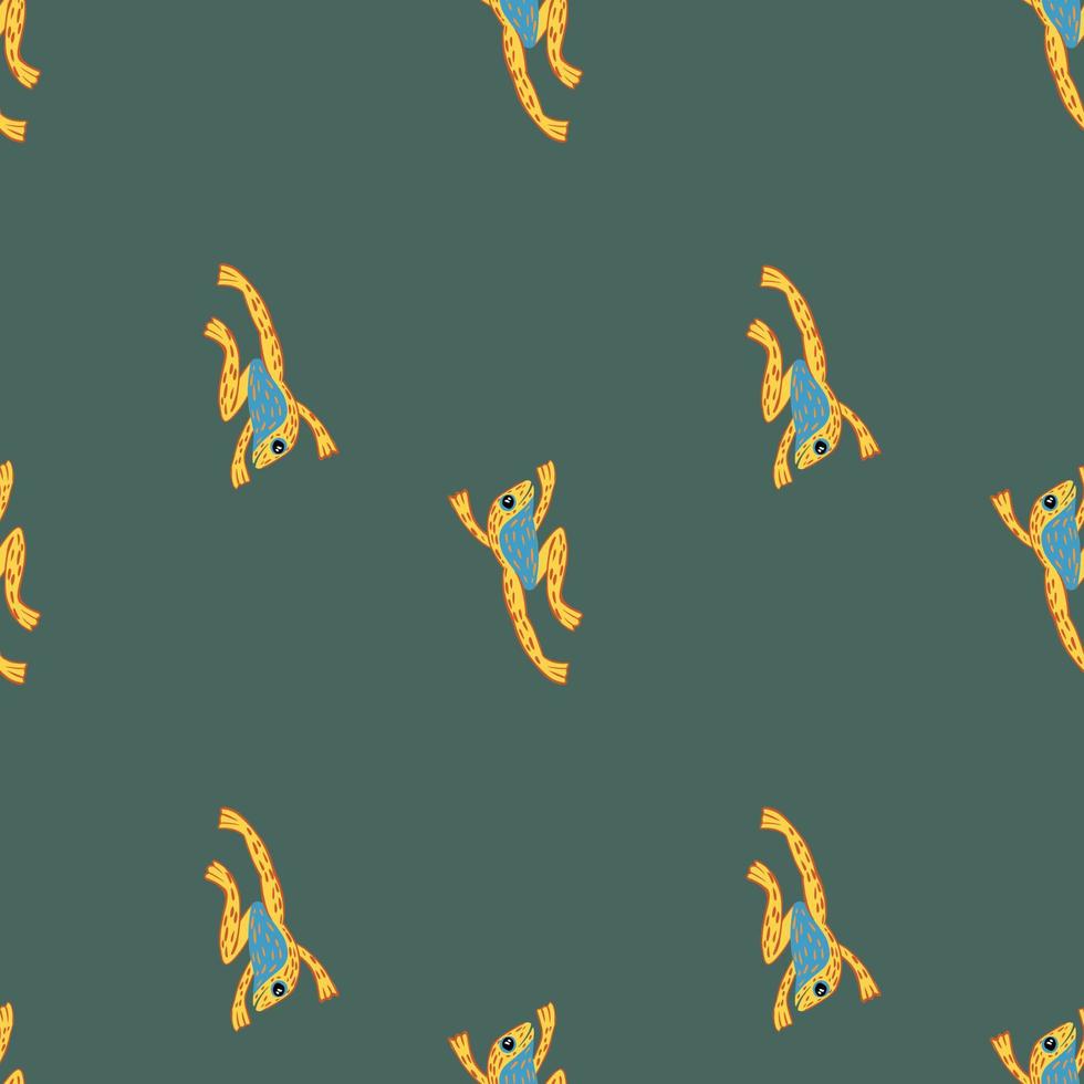 Marine animal seamless pattern with orange bright frog shapes. Pale turquoise background. Happy print. vector