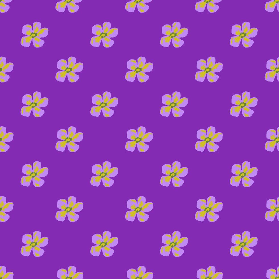 Spring time seamless pattern with hand drawn botany flower buds print on bright purple background. vector