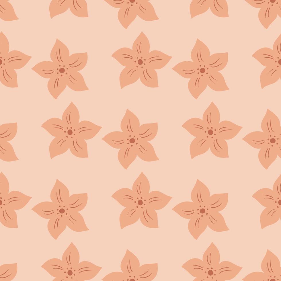 Pastel tones seamless pattern with botanic tropic flowers ornament. Pink pale palette. Hand drawn style. vector
