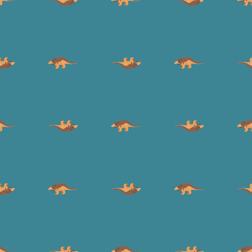 dinosaurios de color naranja y beige sin costuras en estilo dibujado a mano. fondo azul brillante. vector