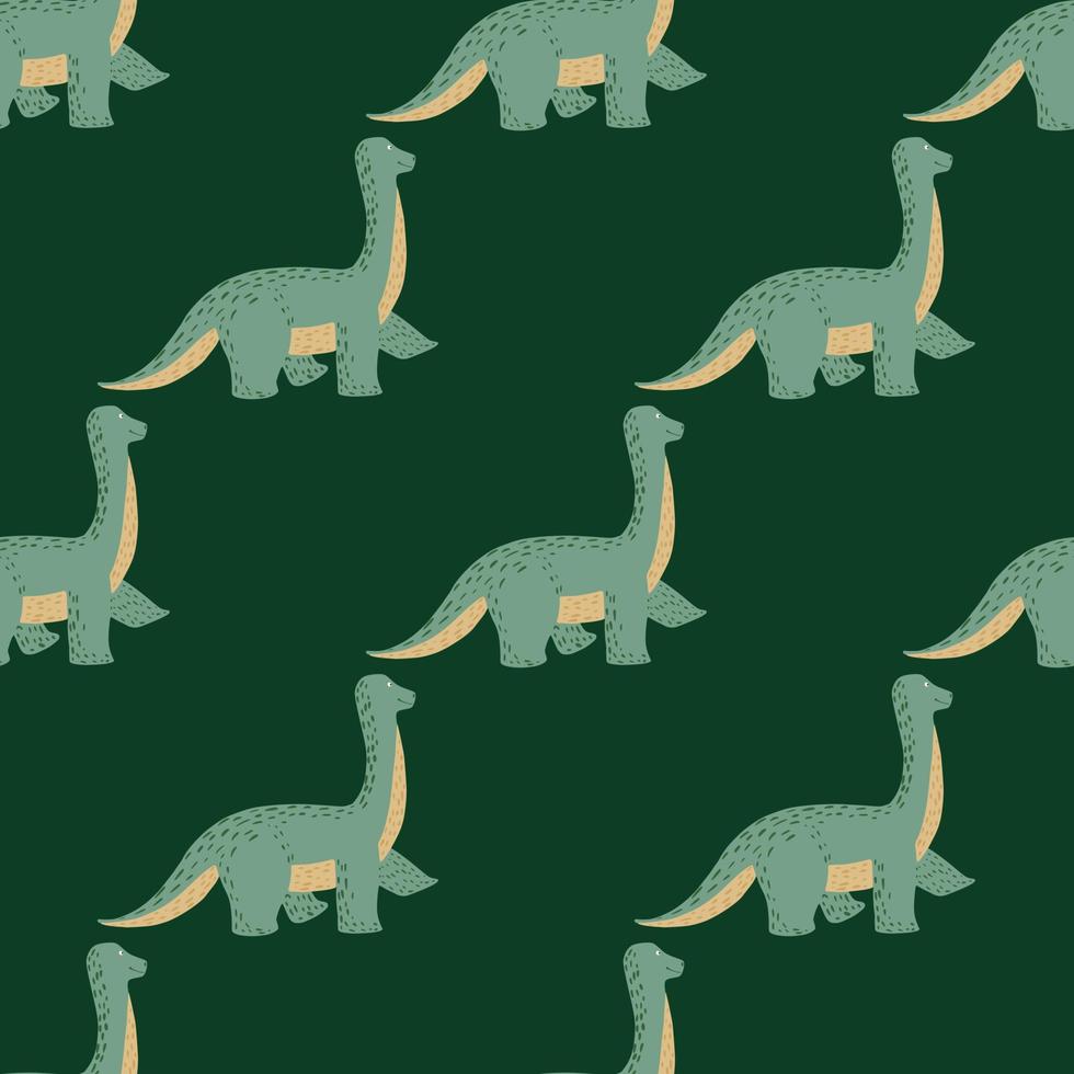 Cute brachiosaurus seamless pattern. Funny children dinosaur sketch. vector