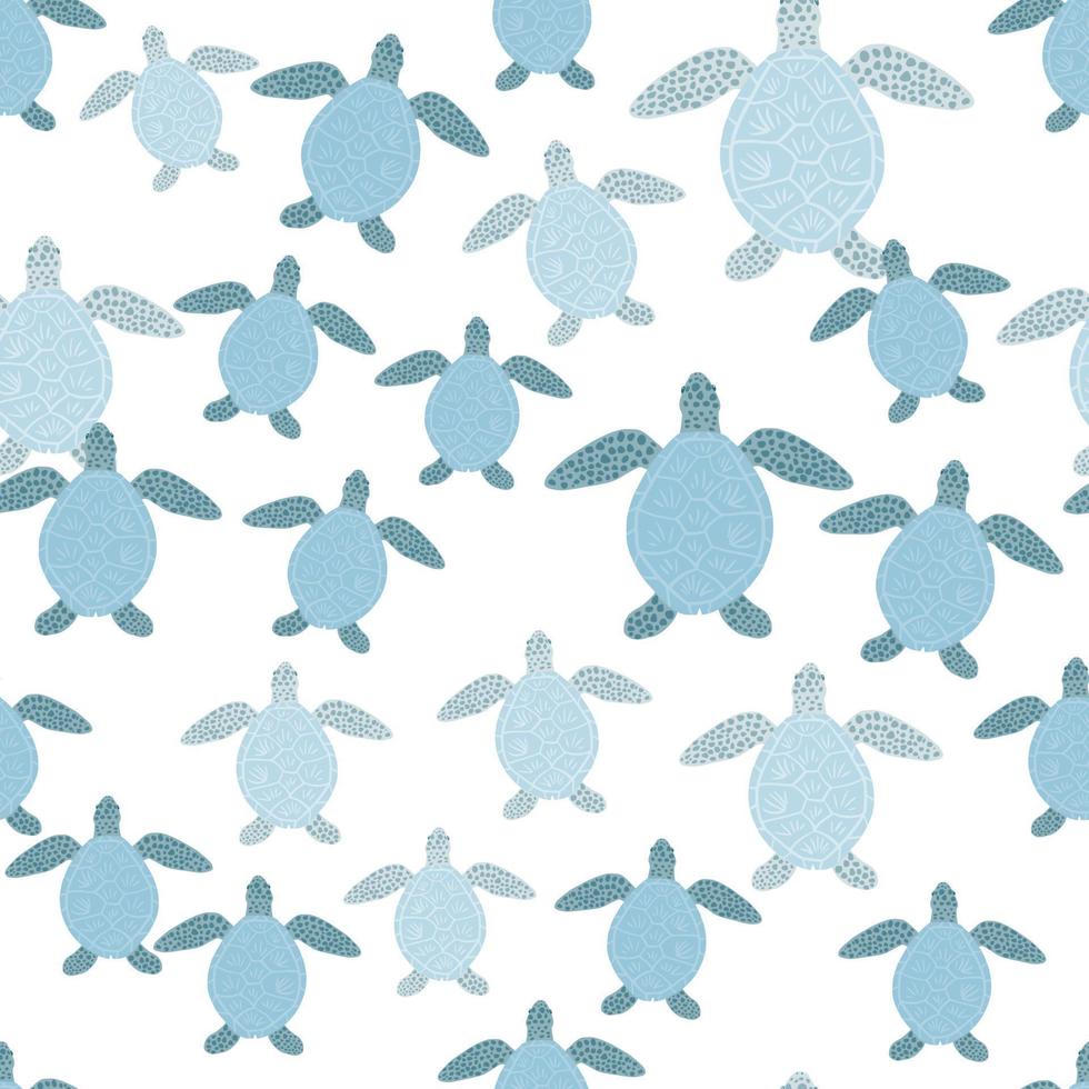 Seamless pattern sea turtles. Cute marine turtle in doodle style. vector