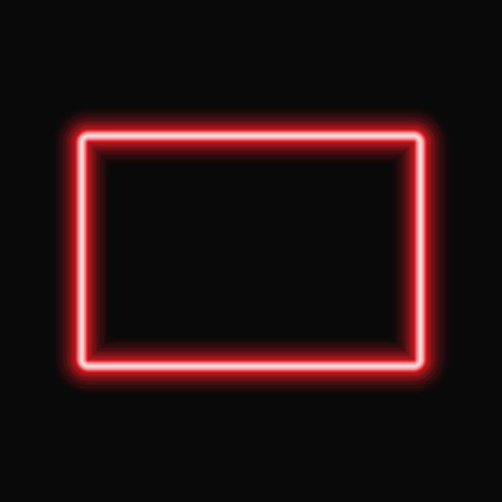 Red neon square frame with shining effects on dark background. Empty frame with neon effects. Vector illustration.