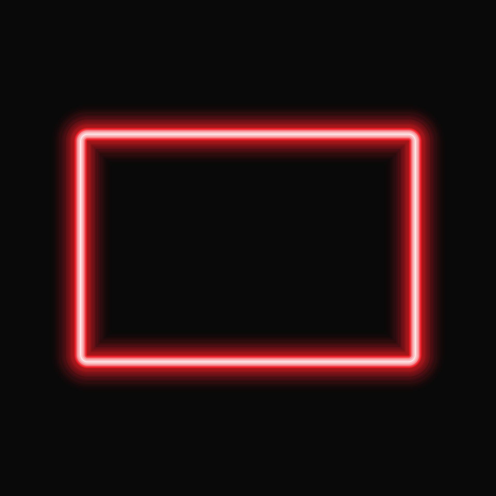 Red neon square frame with shining effects on dark background. Empty