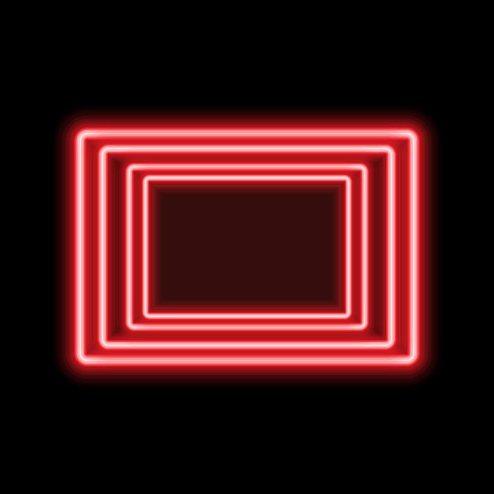 Red neon square frame with shining effects on dark background. Empty frame with neon effects. Vector illustration.